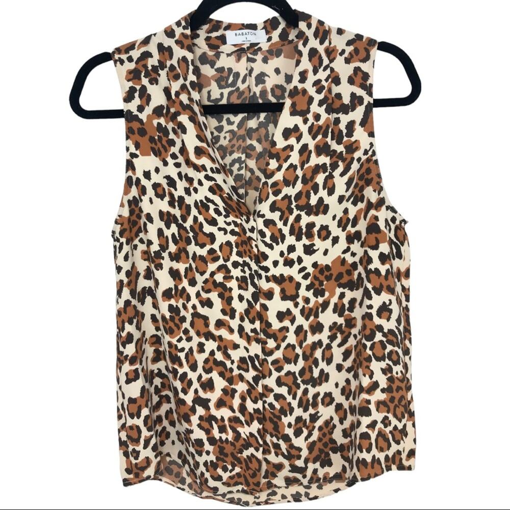Aritzia BABATON Akira Blouse Sleeveless Top Leopard Print Sz S